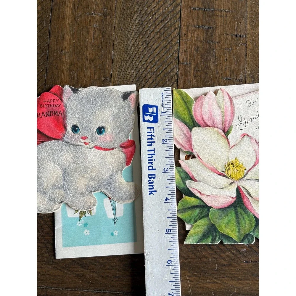 5 VTG Birthday Cards Signed 1950's Tomatoe Kitten‎ Magnolia Rise Hallmark Mica